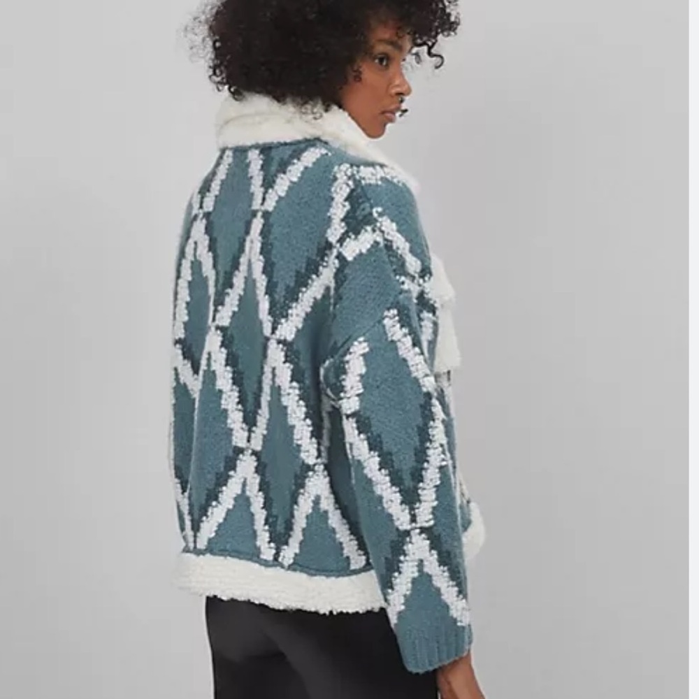 #5 LAST 1! Blue cream Tribal Aztec Bohemian Sherpa button relaxed jacket sweater - Picture 8 of 10